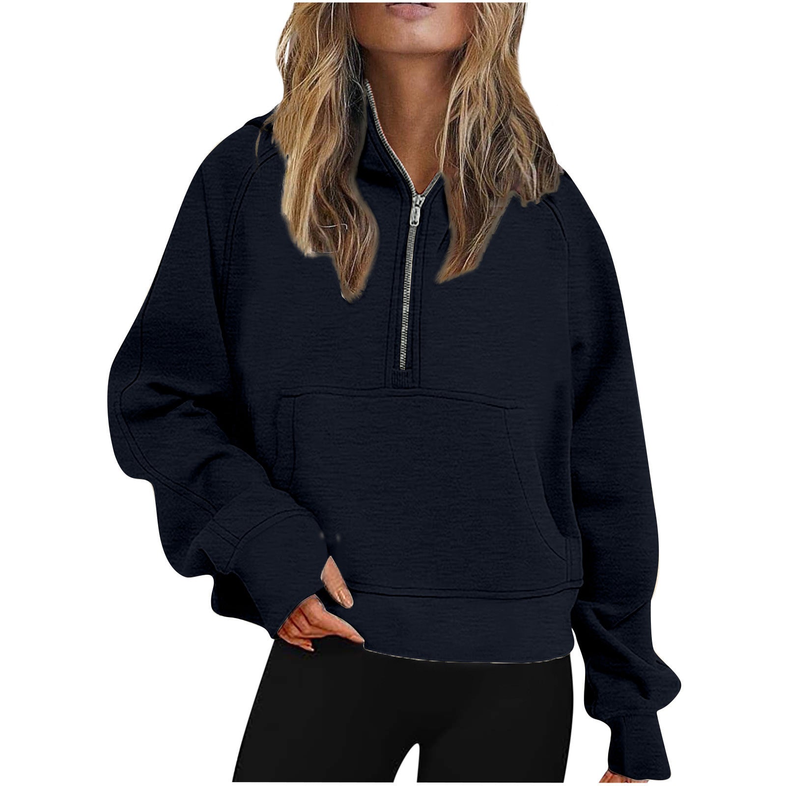 Autumn Winter Women Scuba Sports Half Zipper Yoga Clothes Loose Short Hood Fleece Lined Sweatshirt Sweatshirt